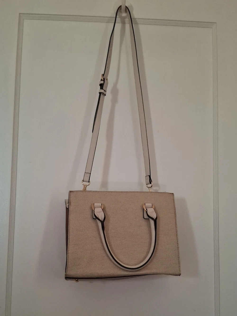 Aldo Beige and Brown Satchel with Gold Emblem
